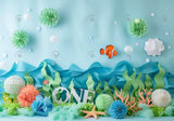 Cartoon Sea Fish ONE Birthday Blue Backdrop