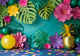 Tropical Paper Leaves & Flowers Backdrop