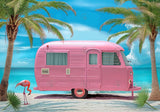 Pink Summer Beach Van Backdrop