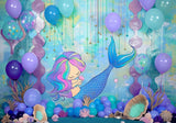 Cartoon Mermaid Balloons Girl Backdrop