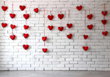 Red Hearts White Brick Wall Backdrop