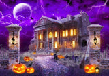 Purple Halloween Haunted House Photo Backdrop