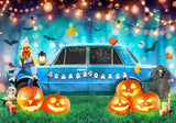 Happy Halloween Forest Retro Car Photo Backdrop