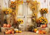 Pumpkins Sunflowers Barn Door Photography Backdrop