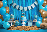 Blue Balloons Monster Backdrop For Boys