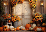 Autumn Sunflower Pumpkin Barn Door Backdrop