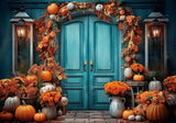 Blue Autumn Pumpkin Door Backdrop