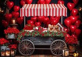 Red Valentine'S Day Flower Cart Backdrop