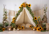 Boho Sunflower Teepee Photography Backdrop