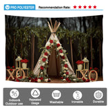 Allenjoy Valentine's Day Rose Tent Photography Backdrop Outdoor Teepee Rustic Reception Photoshoot Background