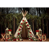 Allenjoy Valentine's Day Rose Tent Photography Backdrop Outdoor Teepee Rustic Reception Photoshoot Background