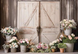 Spring White Wooden Door Flowers Photography Backdrop