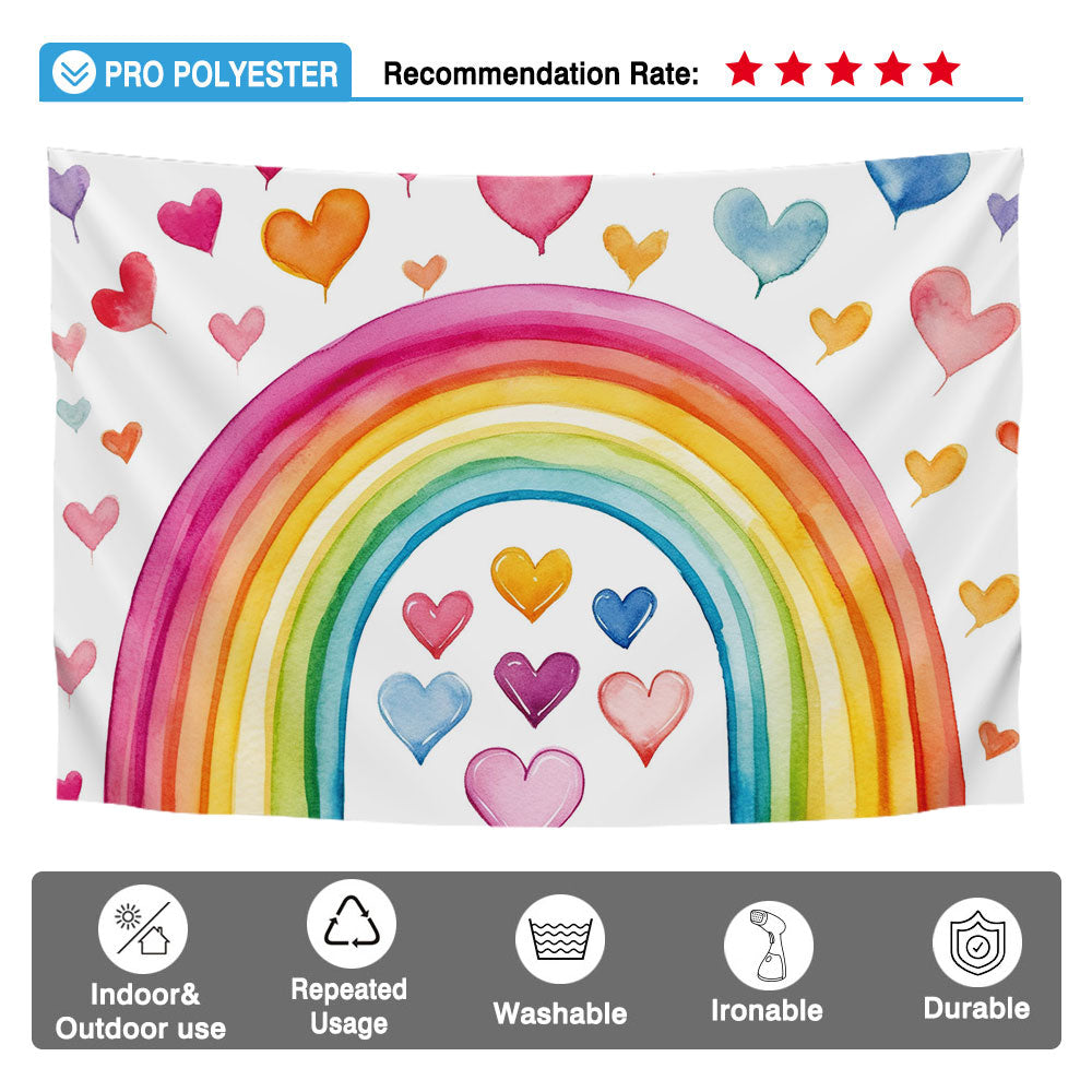 Allenjoy Watercolor Rainbow Photography Backdrop Colorful Heart Kindergarten Decoration Kids Photo Booth Background