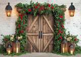 Spring Rose Lamp Wooden Door Backdrop