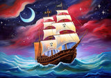 Pirate Ship Sea Night Painting Backdrop