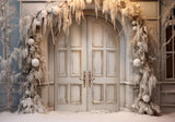 Rustic White Christmas Door Photography Backdrop