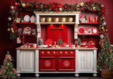 Red Christmas Kitchen Backdrop