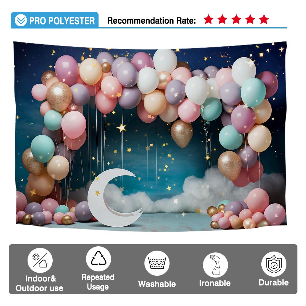 Allenjoy Colorful Balloon Birthday Party Photo Background Moon Stars Kids Photography Backdrop