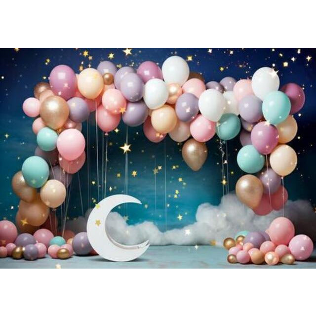 Allenjoy Colorful Balloon Birthday Party Photo Background Moon Stars Kids Photography Backdrop
