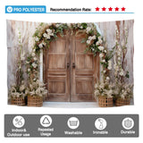 Allenjoy Rustic Wedding Decoration Photography Backdrop Wooden Door Flowers Decor Photoshoot Background