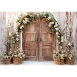 Allenjoy Rustic Wedding Decoration Photography Backdrop Wooden Door Flowers Decor Photoshoot Background