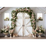 Allenjoy White Flower Barn Door Wedding Photography Backdrop Rustic Vintage Greenery Doorway Photoshoot Background