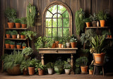 Spring Green Potted Plants Wooden Room Photography Backdrop