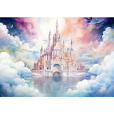 Allenjoy Magical Castle Photography Backdrop Colorful Clouds Sky Watercolor Painting Photoshoot Background