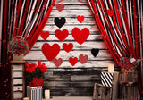 Valentine'S Day Red Heart Curtains Backdrop