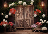 Spring Wood Door Flowers Photography Backdrop