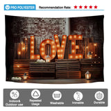 Allenjoy Valentine's Day Love Light Bulbs Photography Backdrop Red Brick Wall Wood Decor Portrait Photo Booth Background