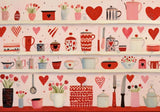 Watercolor Valentine'S Day Kitchen Shelf Painting Backdrop