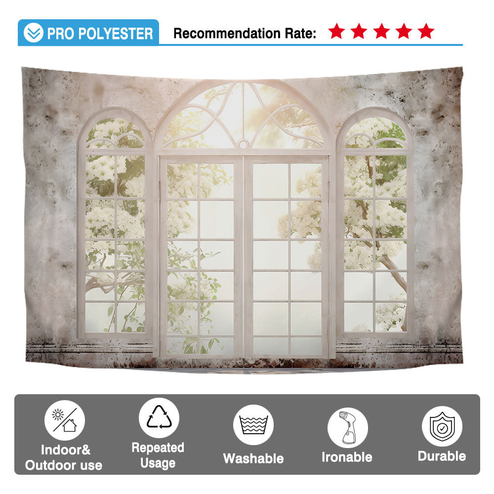 Allenjoy Arched Windows Photography Backdrop Spring White Flowers Arch ...