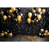 Allenjoy Black and Gold Balloons Photography Backdrop Black Background with Confetti Party Decorations Photoshoot Studio Props
