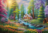 Spring Fairytale Forest Cabin Flowers Backdrop