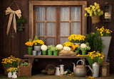 Spring Wooden Window Floral Backdrop