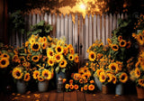 Sunflower Stand Wood Fence Backdrop