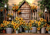 Potted Sunflower Wooden Shed Backdrop