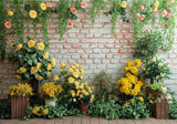 Spring Yellow Flowers Brick Wall Backdrop