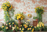 Yellow Flowers Brick Wall Backdrop