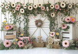 Spring Flower White Wooden Door Backdrop