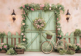 Floral Wooden Door Bike Backdrop