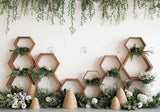 Wood Hexagon White Flowers Backdrop