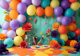 Colorful Paper Flowers Balloons Backdrop