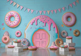 Pink Donut House Blue Backdrop