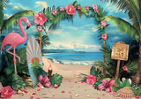 Tropical Beach Flamingo Flower Backdrop