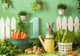 Vegetables Rabbit 1st Birthday Green Backdrop