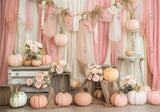 Pumpkin Flowers Baby Pink Drapes Backdrop