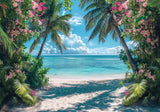 Tropical Ocean Beach Scene Backdrop