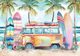 Pastel Colored Hippie Bus Beach Backdrop